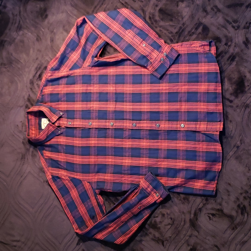Brooks Brothers Shirt Red Fleece Plaid Flannel Button Down Mens Large Red Blue